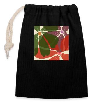 Motif de fleurs - Sac cadeau en coton avec cordon (14 x 20 cm) - noir - Devant