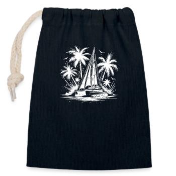 Palmen mit Doppelrumpf Katamaran Segelboot - Verschließbarer Geschenkbeutel aus Baumwolle (14x20cm) - Navy - Vorne