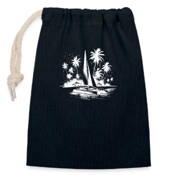 Katamaran Segelboot mit Palmen - Verschließbarer Geschenkbeutel aus Baumwolle (14x20cm) - Navy - Vorne