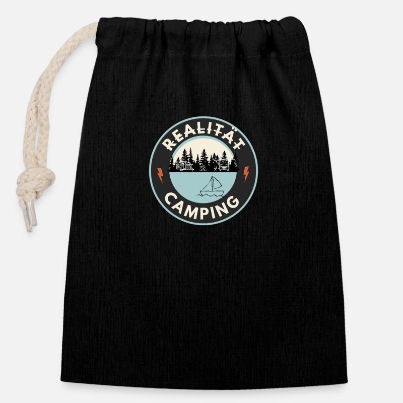 Camping de réalité - Sac cadeau en coton avec cordon (14 x 20 cm) - noir