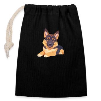Schäferhund liegend Welpe große äugen - Verschließbarer Geschenkbeutel aus Baumwolle (14x20cm) - Schwarz - Vorne