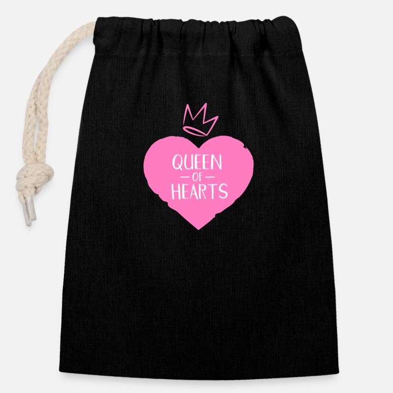 Reine de cœur - Sac cadeau en coton avec cordon (14 x 20 cm) - noir