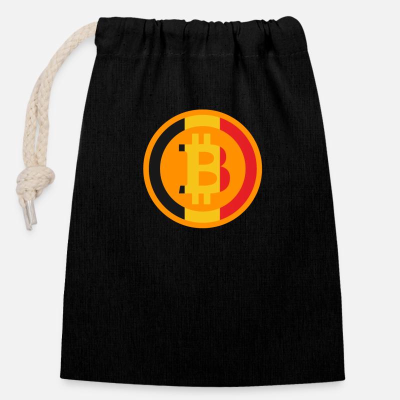 Bitcoin Belgique - Sac cadeau en coton avec cordon (14 x 20 cm) - noir