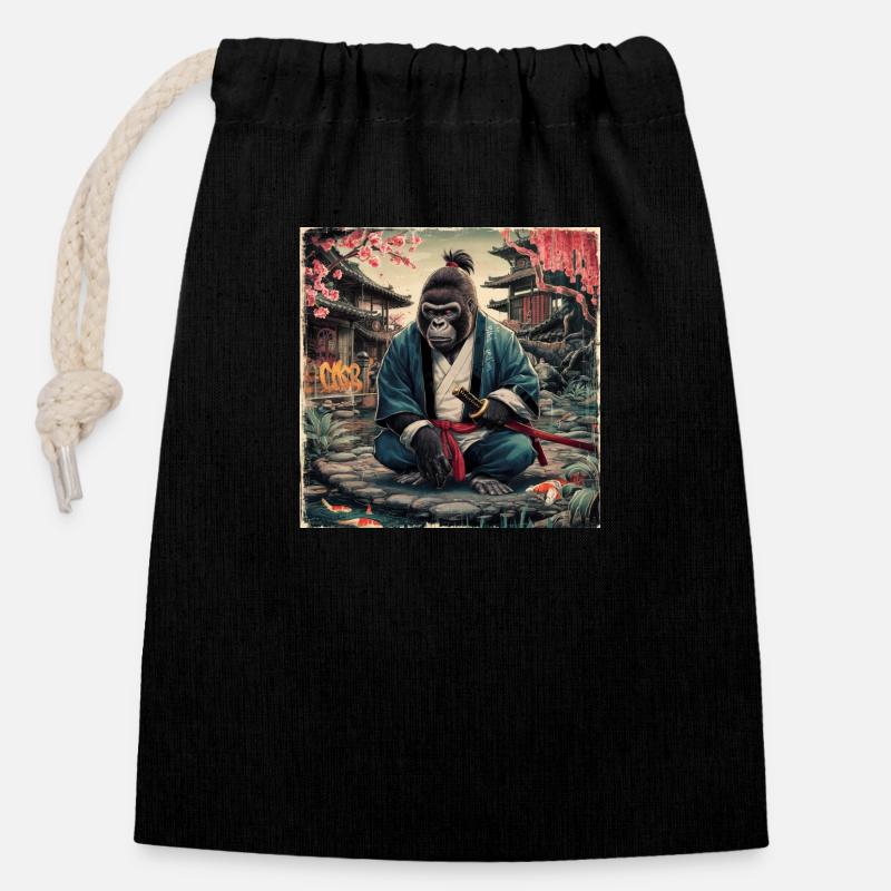 T-shirt Gorille 9 - Sac cadeau en coton avec cordon (14 x 20 cm) - noir