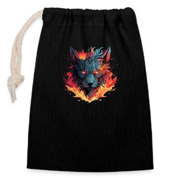 Flammenwolf der Hölle - Verschließbarer Geschenkbeutel aus Baumwolle (14x20cm) - Schwarz - Vorne
