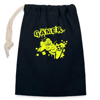 Gamer Game Play Online Computer Gaming Arcade Neon - Closable cotton gift bag (14x20cm) - navy - Front