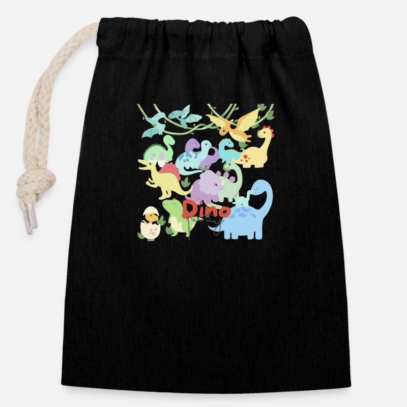 Dino party - Closable cotton gift bag (14x20cm) - black