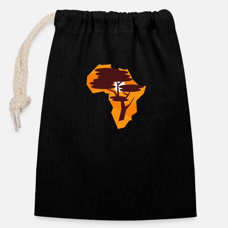 Afrique - Sac cadeau en coton avec cordon (14 x 20 cm) - noir