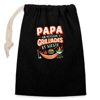 Papa en mission grillades et sieste - Sac cadeau en coton avec cordon (14 x 20 cm) - noir - Devant