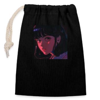 80s anime girl calming high quality fashion print - Closable cotton gift bag (14x20cm) - black - Front