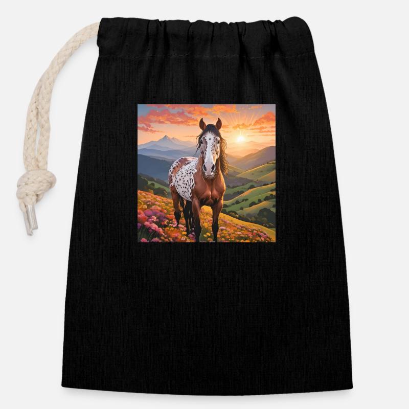 Art du cheval - Sac cadeau en coton avec cordon (14 x 20 cm) - noir