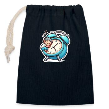 Réveil et sommeil - Sac cadeau en coton avec cordon (14 x 20 cm) - bleu marine - Devant