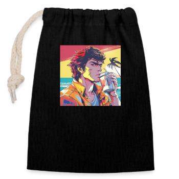 80er Jahre Anime Typ beruhigender hochwertiger Modedruck - Verschließbarer Geschenkbeutel aus Baumwolle (14x20cm) - Schwarz - Vorne