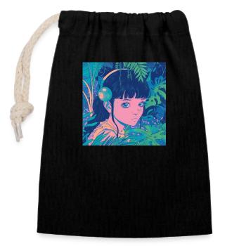 80er Jahre Anime Plantlover Musik hören Drucken - Verschließbarer Geschenkbeutel aus Baumwolle (14x20cm) - Schwarz - Vorne