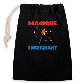 MAGIQUE ENSEIGNANT - Sac cadeau en coton avec cordon (14 x 20 cm) - noir - Devant