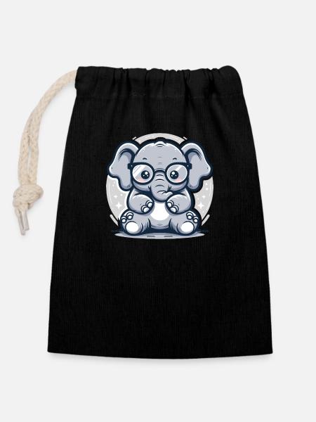 Éléphant - Sac cadeau en coton avec cordon (14 x 20 cm) - noir