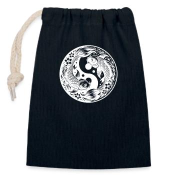 Cercle de yoga élégant Yin et Yang Koi Carp - Sac cadeau en coton avec cordon (14 x 20 cm) - bleu marine - Devant