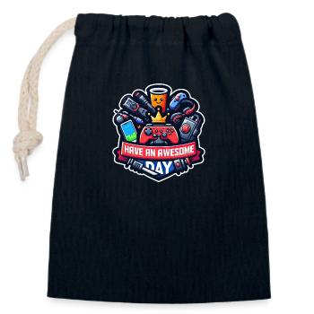 Have an awesome day! - Closable cotton gift bag (14x20cm) - navy - Front