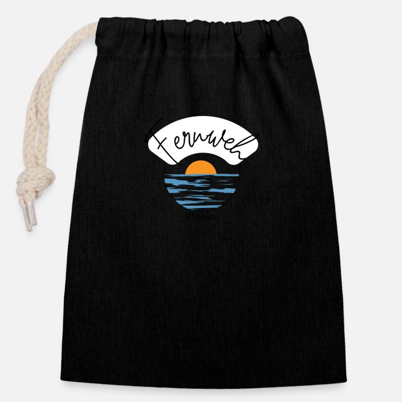 Expérience Wanderlust - Avion - Voyage - Plage - Sac cadeau en coton avec cordon (14 x 20 cm) - noir