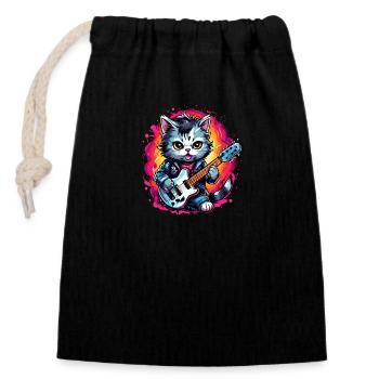 Chibi Rocker Cat - Closable cotton gift bag (14x20cm) - black - Front
