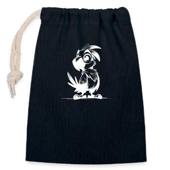 Cute Kids Pencil Parrot Drawing - Closable cotton gift bag (14x20cm) - navy - Front
