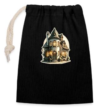 Romantic house - Closable cotton gift bag (14x20cm) - black - Front