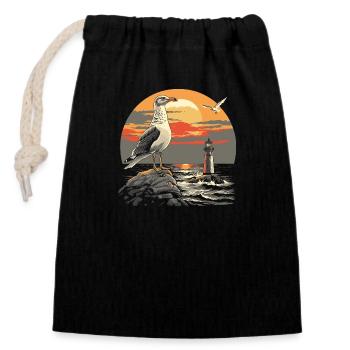 Möwe Seevogel Leuchtturm Sunset - Verschließbarer Geschenkbeutel aus Baumwolle (14x20cm) - Schwarz - Vorne