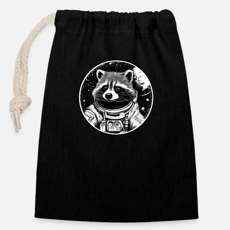 raton laveur astronaute - Sac cadeau en coton avec cordon (14 x 20 cm) - noir