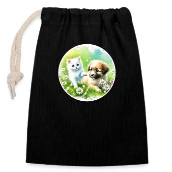 Dog and cat in harmony - Closable cotton gift bag (14x20cm) - black - Front