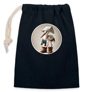 Cigogne avec jumelles - Sac cadeau en coton avec cordon (14 x 20 cm) - bleu marine - Devant