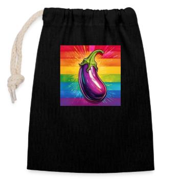 Aubergine LGBTQ - Sac cadeau en coton avec cordon (14 x 20 cm) - noir - Devant