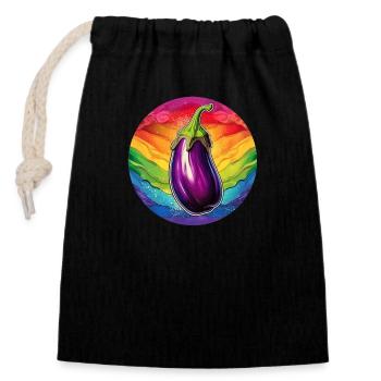Aubergine LGBTQ - Sac cadeau en coton avec cordon (14 x 20 cm) - noir - Devant