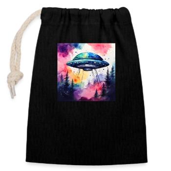 UFO colored - Closable cotton gift bag (14x20cm) - black - Front