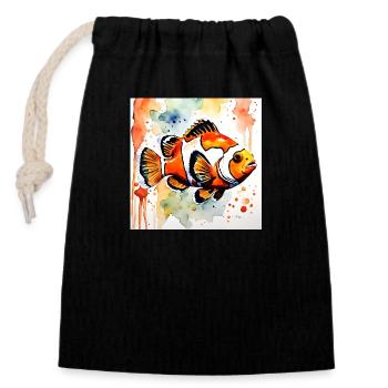 Clownfisch - Verschließbarer Geschenkbeutel aus Baumwolle (14x20cm) - Schwarz - Vorne