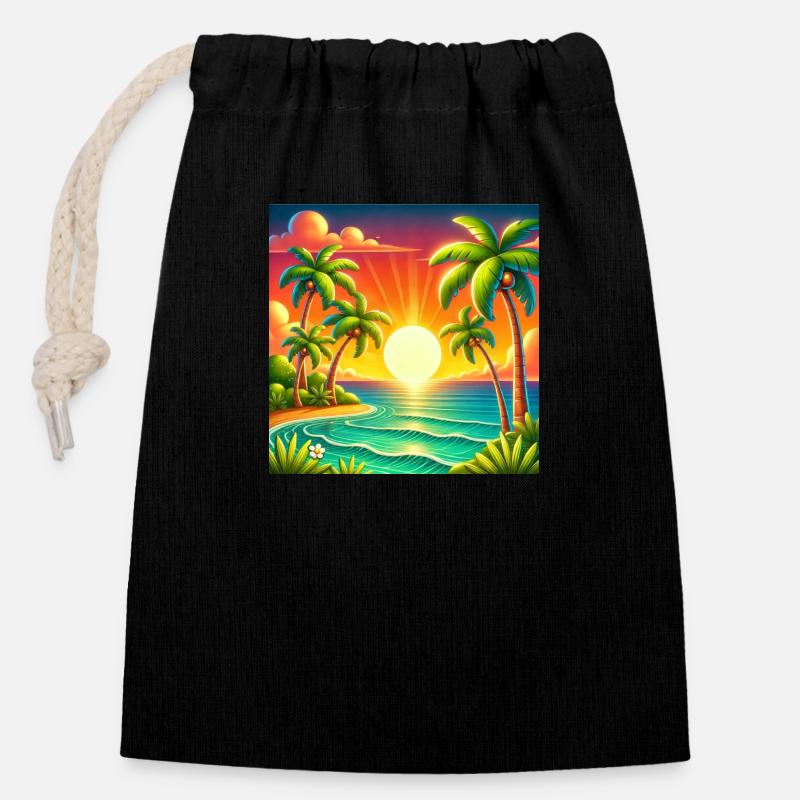 Sunset on a tropical island - Verschließbarer Geschenkbeutel aus Baumwolle (14x20cm) - Schwarz