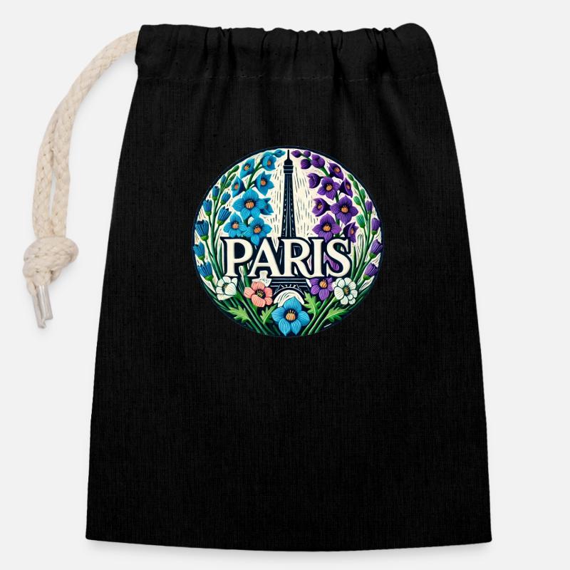 Paris - Sac cadeau en coton avec cordon (14 x 20 cm) - noir
