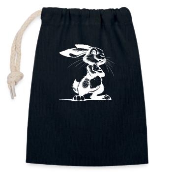 Stolzer Hase mit großen Augen und riesigen Ohren - Verschließbarer Geschenkbeutel aus Baumwolle (14x20cm) - Navy - Vorne