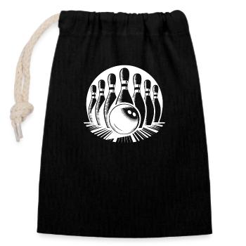 Bowling Ball Hits Bowling Pins - Closable cotton gift bag (14x20cm) - black - Front