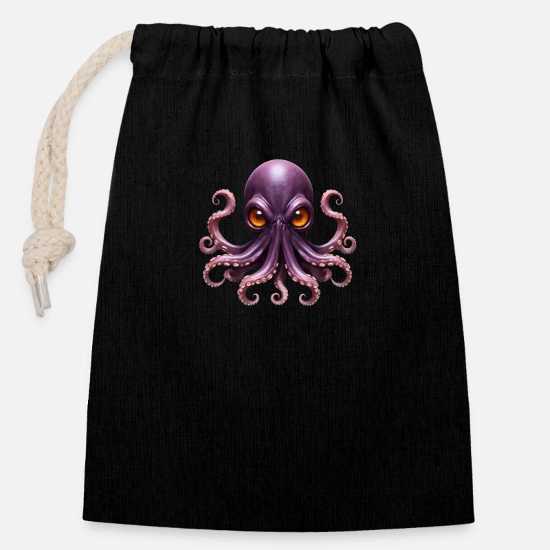 lila Oktopus - Verschließbarer Geschenkbeutel aus Baumwolle (14x20cm) - Schwarz