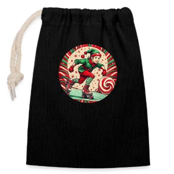 Christmas elf inline skating - Closable cotton gift bag (14x20cm) - black - Front