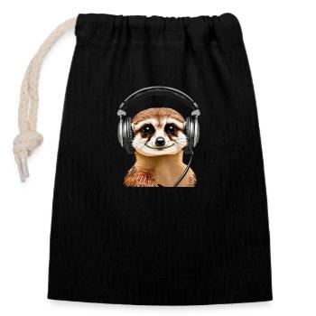 Erdmännchen mit Headset (realistisch) - Verschließbarer Geschenkbeutel aus Baumwolle (14x20cm) - Schwarz - Vorne