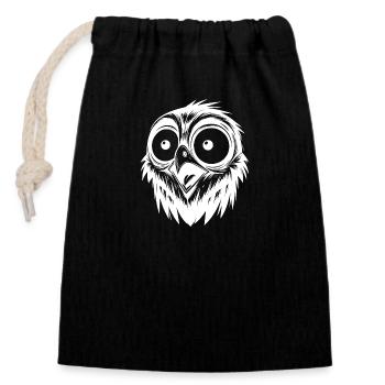 Scared Horror Bird Drawing - Closable cotton gift bag (14x20cm) - black - Front