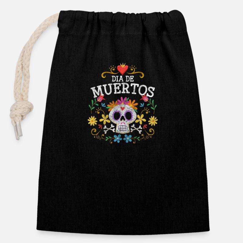 Fête des morts Tradition - Sac cadeau en coton avec cordon (14 x 20 cm) - noir