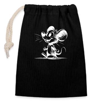 Cute Little Pencil Style Kids Mouse Sketch - Closable cotton gift bag (14x20cm) - black - Front