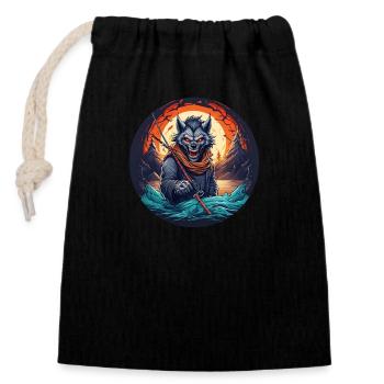 Effrayant Halloween Party Costume Loup-Garou Pêche - Sac cadeau en coton avec cordon (14 x 20 cm) - noir - Devant