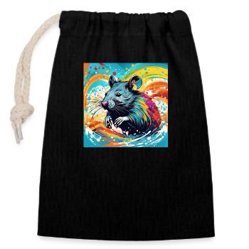 RAT color - Closable cotton gift bag (14x20cm) - black - Front