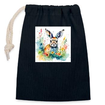 Bunny coloured - Closable cotton gift bag (14x20cm) - navy - Front