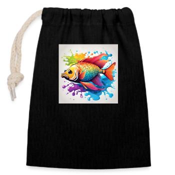Fisch farbig traurig - Verschließbarer Geschenkbeutel aus Baumwolle (14x20cm) - Schwarz - Vorne