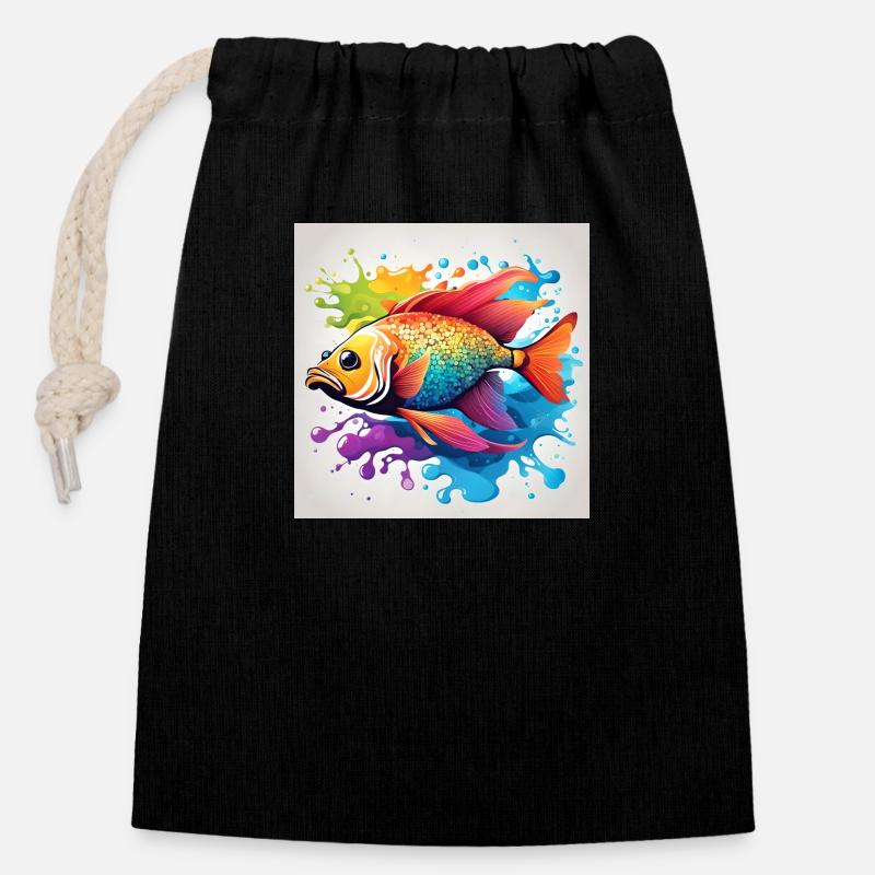 Fish colored sad - Closable cotton gift bag (14x20cm) - black