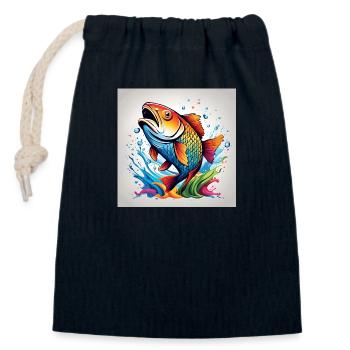 Forelle Fisch farbig - Verschließbarer Geschenkbeutel aus Baumwolle (14x20cm) - Navy - Vorne